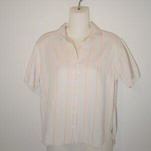 Obey Crop Shirt Sz XS Button Down Striped Relaxed Fit Minimalist Neutral Preppy